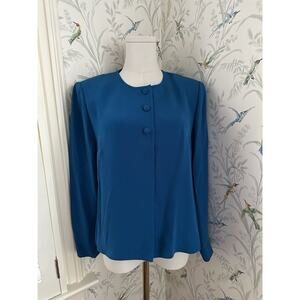 CYNTHIA HOWIE for MAGGIE BOUTIQUE Petites 10 P Jacket Teal 100% SILK Crop Relax